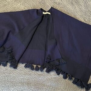 LOFT Women's Shawl Fringe Tassel Two-Toned Blue Poncho One size